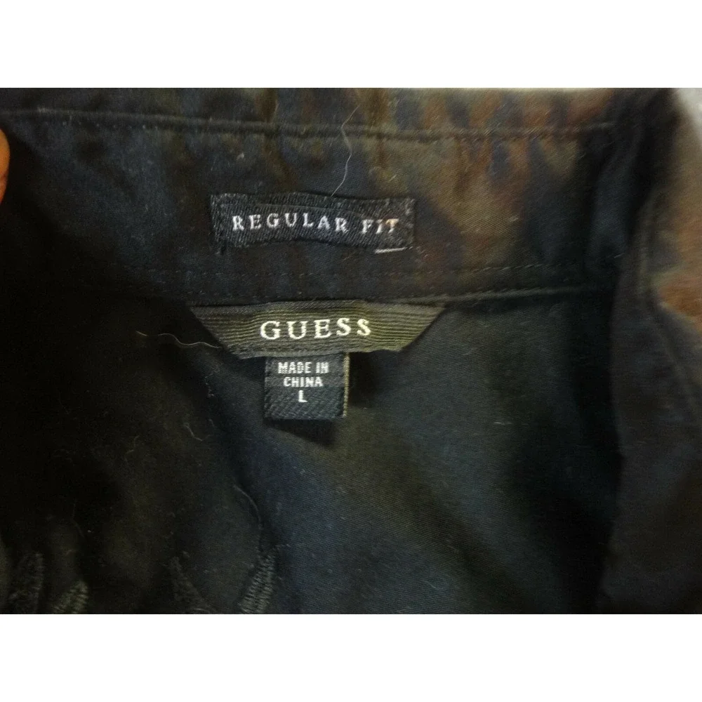 Guess mens L regular fit long sleeve button front flower‎ embroiderd back shirt